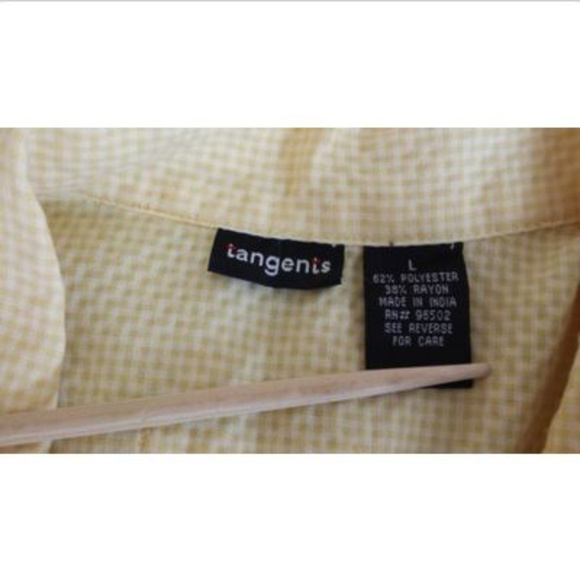 Yellow + White Check Cap Sleeve Button Up Collared Top ~ Tangents Junior's Large - Picture 2 of 7